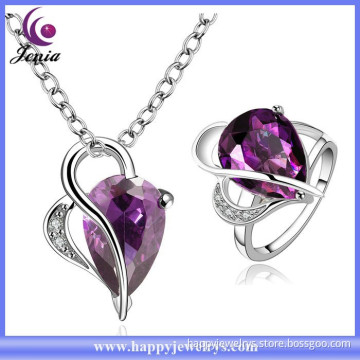 New products high quality heart shaped purple crystal gold plated bridal jewelry set (KFVRS002)